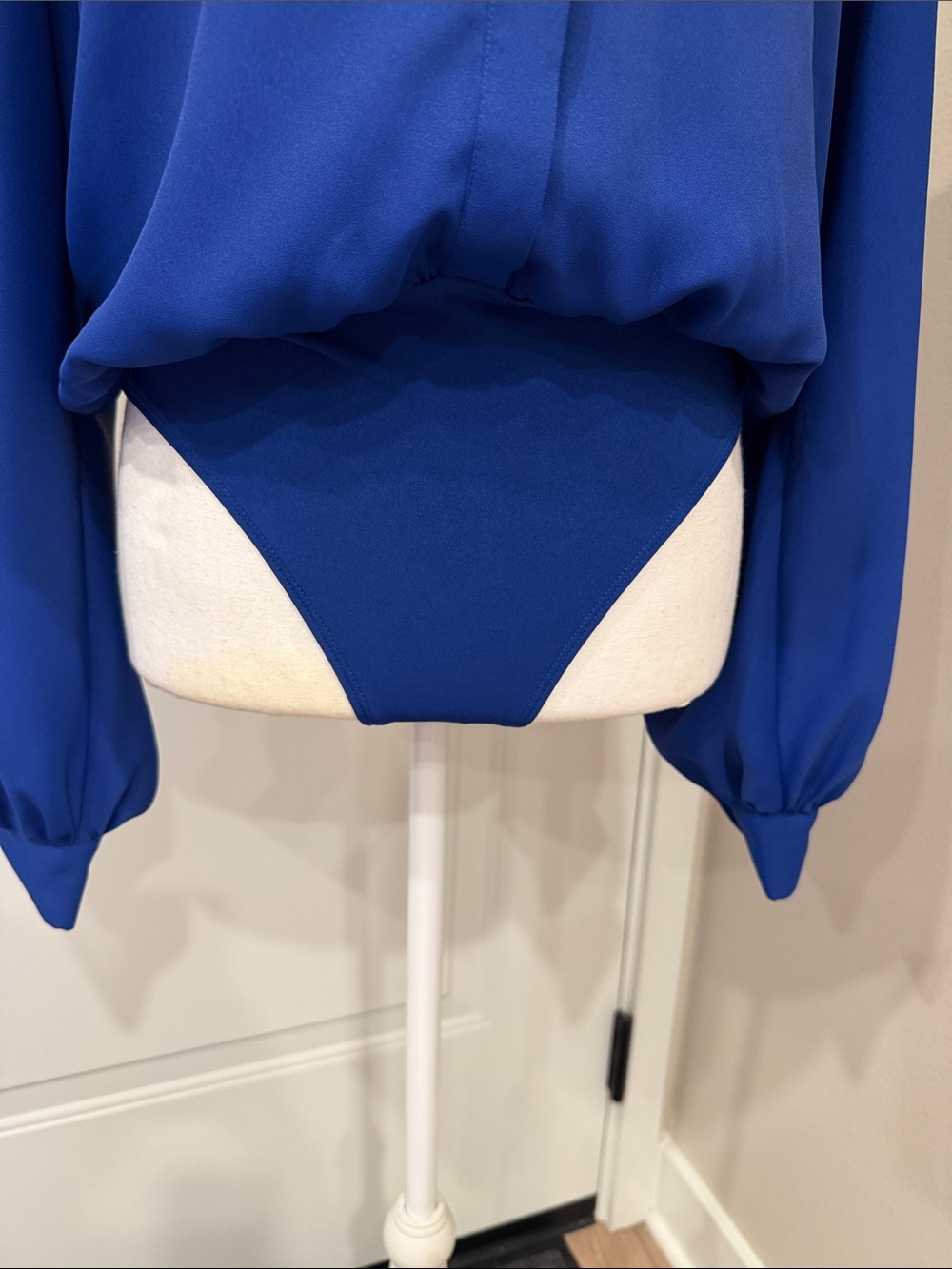 Express Cobalt Blue Long-Sleeve Button-Down Bodysuit Shirt - Picture 6 of 7